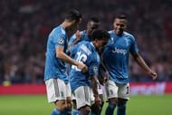 Juventus players celebrate Juan Cuadrado's opener